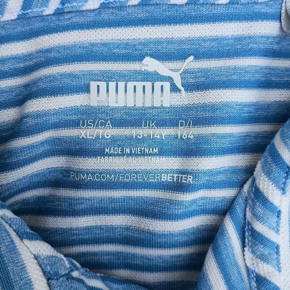 Puma Blue Polo Shirt with Classic Stripes - Picture 2 of 12